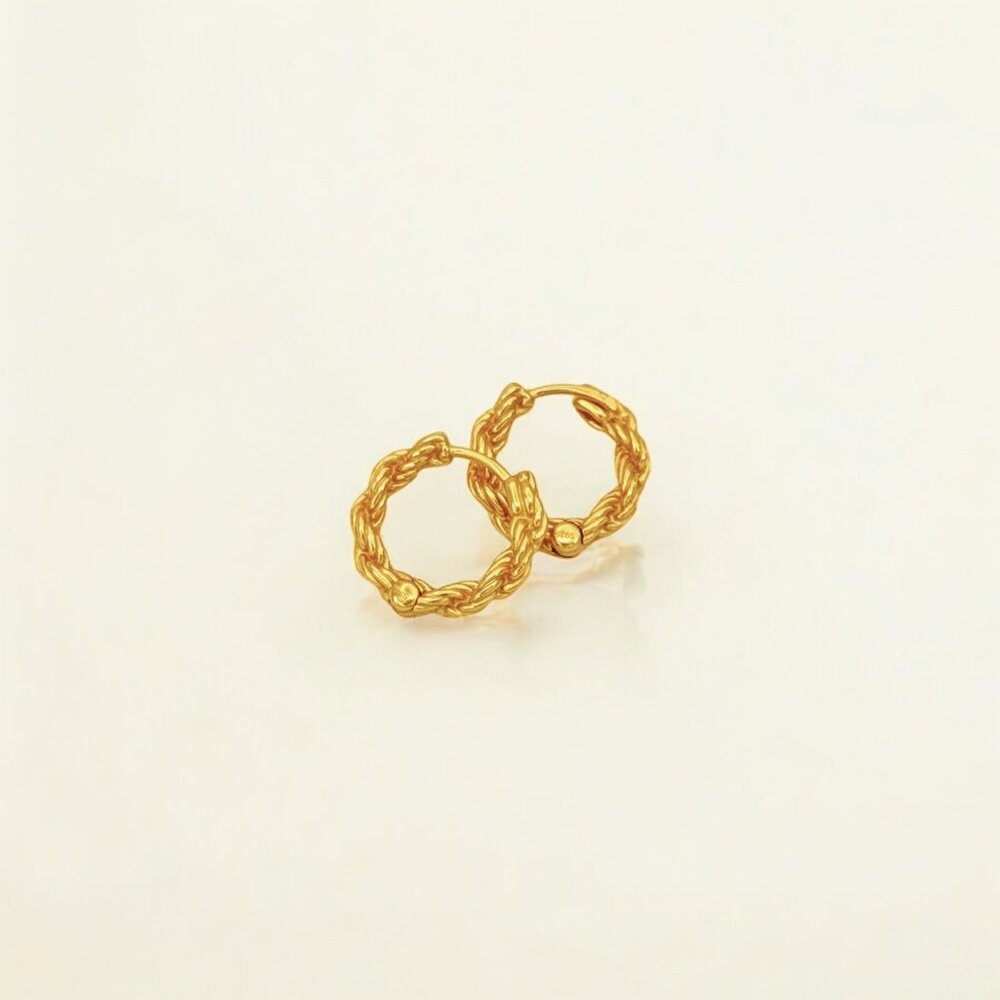 Braided Gold Huggie Hoops - Paris